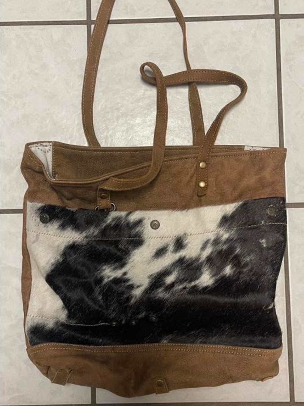 Cowhide Suede Tote Bag in Brown and Black